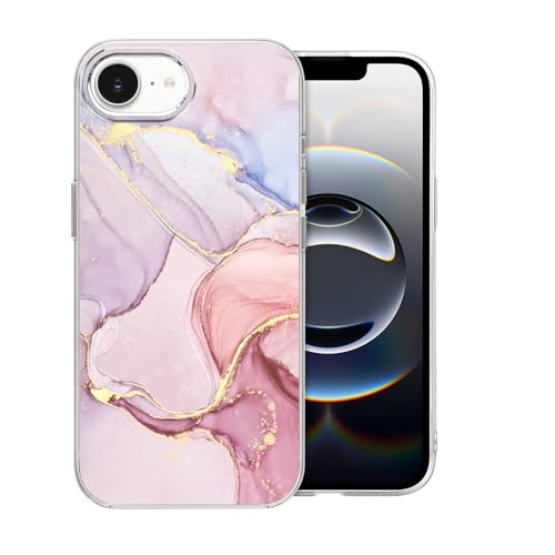 DiyGody Elegant Handyhülle Kompatibel mit iPhone 16E (SE4) 6,1 Zoll 2025, Weich Silikon TPU Schutzhülle mit Glitzernd Rosa Marmor Muster für Mädchen, Ultradünn Kratzfest Stoßfest Hybrid-Schutz Hülle von DiyGody