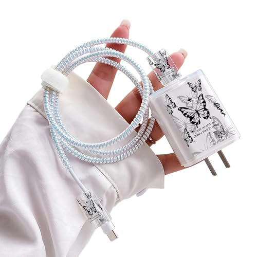DiyGody Elegant Kabelschutz Set Kompatibel mit iPhone Ladegerät, Datenleitung Draht USB Typ-C/L Saver Ladekabelschutz mit Schmetterling Muster für Frauen, Anti-Biss-Zubehör von Hunden Katzen - Schwarz DiyGody Elegant Kabelschutz Set Kompatibel mit iPhone Ladegerät, Datenleitung Draht USB Typ-C/L Saver Ladekabelschutz mit Schmetterling Muster für Frauen, Anti-Biss-Zubehör von Hunden Katzen - Schwarz von DiyGody
