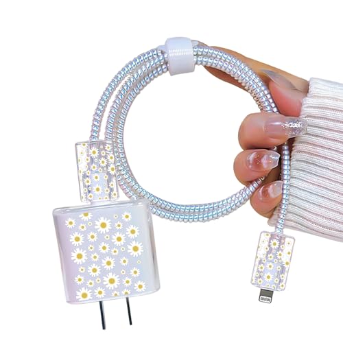 DiyGody Elegant Ladegerät Kabelschutz Set Kompatibel mit iPhone, Datenleitung Draht USB Typ-C Saver Ladekabelschutz mit Weiße Gänseblümchen Blumenmuster für Frauen, Anti-Biss-Zubehör von Hunden Katzen DiyGody Elegant Ladegerät Kabelschutz Set Kompatibel mit iPhone, Datenleitung Draht USB Typ-C Saver Ladekabelschutz mit Weiße Gänseblümchen Blumenmuster für Frauen, Anti-Biss-Zubehör von Hunden Katzen von DiyGody