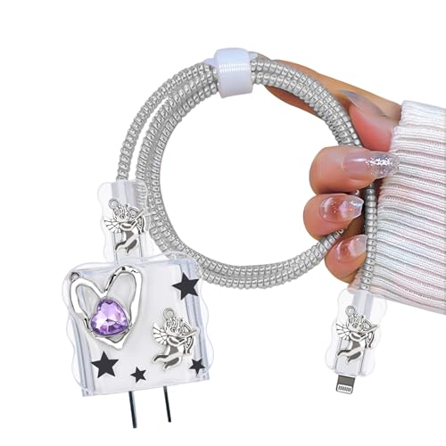 DiyGody Elegant Schutz Zubehör Set für 18/20W Ladegerät Kompatibel mit iPhone, Datenleitung Draht Saver Typ-C Ladekabelschutz mit 3D Silbrig Engel Herz Muster für Frauen, Anti-Breaking von Hund Katze DiyGody Elegant Schutz Zubehör Set für 18/20W Ladegerät Kompatibel mit iPhone, Datenleitung Draht Saver Typ-C Ladekabelschutz mit 3D Silbrig Engel Herz Muster für Frauen, Anti-Breaking von Hund Katze von DiyGody