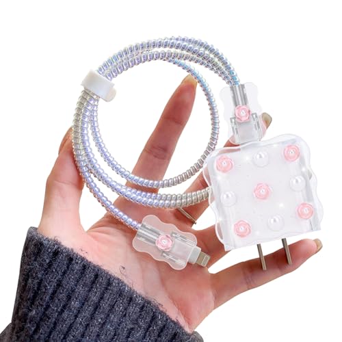 DiyGody Glitzernd Ladekabelschutz Set für 18/20W Ladegerät Kompatibel mit iPhone, Datenleitung Draht Saver Kabelschutz mit 3D Rosen Muster für Mädchen, Anti-Breaking-Zubehör für USB-C Typ-L Kabel DiyGody Glitzernd Ladekabelschutz Set für 18/20W Ladegerät Kompatibel mit iPhone, Datenleitung Draht Saver Kabelschutz mit 3D Rosen Muster für Mädchen, Anti-Breaking-Zubehör für USB-C Typ-L Kabel von DiyGody