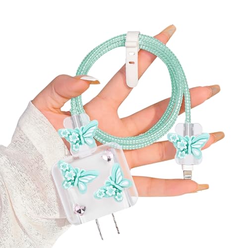 DiyGody Ladekabelschutz Set für 18/20W Ladegerät Kompatibel mit iPhone, Datenleitung Draht Saver Kabelschutz mit Schmetterling Blume Muster für Frauen, Anti-Breaking-Zubehör für Typ-C/L Kabel - Blau DiyGody Ladekabelschutz Set für 18/20W Ladegerät Kompatibel mit iPhone, Datenleitung Draht Saver Kabelschutz mit Schmetterling Blume Muster für Frauen, Anti-Breaking-Zubehör für Typ-C/L Kabel - Blau von DiyGody