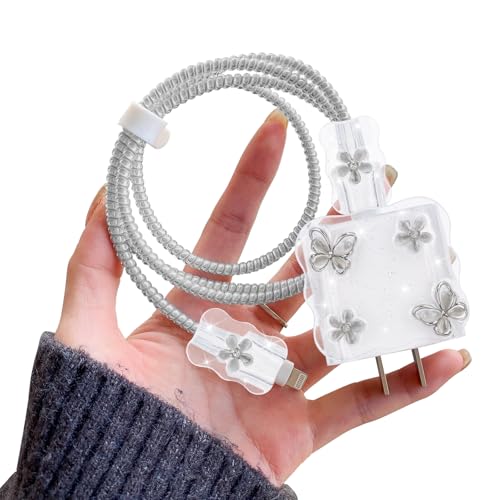 DiyGody Ladekabelschutz Set für 18/20W Ladegerät Kompatibel mit iPhone 15, Datenleitung Draht Saver Kabelschutz mit Kristall Schmetterling Blumenmuster für Frauen, Anti-Breaking für USB-C Typ-L Kabel DiyGody Ladekabelschutz Set für 18/20W Ladegerät Kompatibel mit iPhone 15, Datenleitung Draht Saver Kabelschutz mit Kristall Schmetterling Blumenmuster für Frauen, Anti-Breaking für USB-C Typ-L Kabel von DiyGody