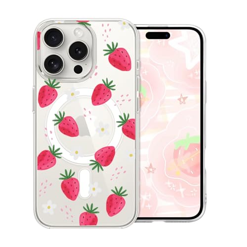 DiyGody Magnetisch Handyhülle Kompatibel mit iPhone 16 Pro 6,3 Zoll 2024, Acryl TPU Transparente Hülle mit Erdbeermuster für Frauen, Ultradünn Anti-Rutsch Stoßfest Schutzhülle Kompatibel mit MagSafe DiyGody Magnetisch Handyhülle Kompatibel mit iPhone 16 Pro 6,3 Zoll 2024, Acryl TPU Transparente Hülle mit Erdbeermuster für Frauen, Ultradünn Anti-Rutsch Stoßfest Schutzhülle Kompatibel mit MagSafe von DiyGody