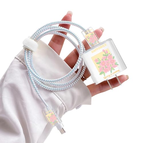 DiyGody Niedlich Blume Ladekabelschutz Set für 18/20W Ladegerät Kompatibel mit iPhone, Datenleitung Draht Saver Kabelschutz mit Pfirsichblüte Muster für Frauen, Anti-Breaking-Zubehör für Typ-C/L Kabel DiyGody Niedlich Blume Ladekabelschutz Set für 18/20W Ladegerät Kompatibel mit iPhone, Datenleitung Draht Saver Kabelschutz mit Pfirsichblüte Muster für Frauen, Anti-Breaking-Zubehör für Typ-C/L Kabel von DiyGody