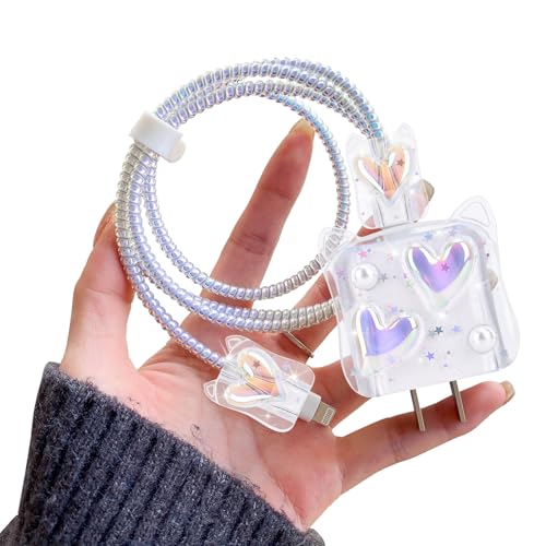 DiyGody Niedlich Ladekabelschutz Set für 18/20W Ladegerät Kompatibel mit iPhone, Datenleitung Draht Saver Kabelschutz mit Glitzernd Herzmuster für Mädchen, Anti-Breaking-Zubehör für USB-C Typ-L Kabel DiyGody Niedlich Ladekabelschutz Set für 18/20W Ladegerät Kompatibel mit iPhone, Datenleitung Draht Saver Kabelschutz mit Glitzernd Herzmuster für Mädchen, Anti-Breaking-Zubehör für USB-C Typ-L Kabel von DiyGody