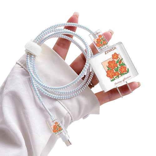 DiyGody Niedliche Blume Ladekabelschutz Set für 18/20W Ladegerät Kompatibel mit iPhone, Datenleitung Draht Saver Kabelschutz mit Zinnie Muster für Frauen, Anti-Breaking-Zubehör für USB-C Typ-L Kabel DiyGody Niedliche Blume Ladekabelschutz Set für 18/20W Ladegerät Kompatibel mit iPhone, Datenleitung Draht Saver Kabelschutz mit Zinnie Muster für Frauen, Anti-Breaking-Zubehör für USB-C Typ-L Kabel von DiyGody