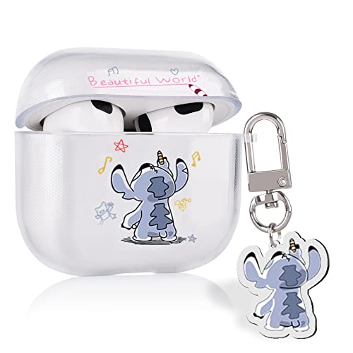 DiyGody Niedliche Cartoon Taschen für Airpods 3 Generation mit Schlüsselanhänger, Stoßfeste Anti-Rutsch Ultradünn Transparent TPU Weich Silikon-Schutzhülle für Airpods 3rd Generation - Blauer Anime von DiyGody