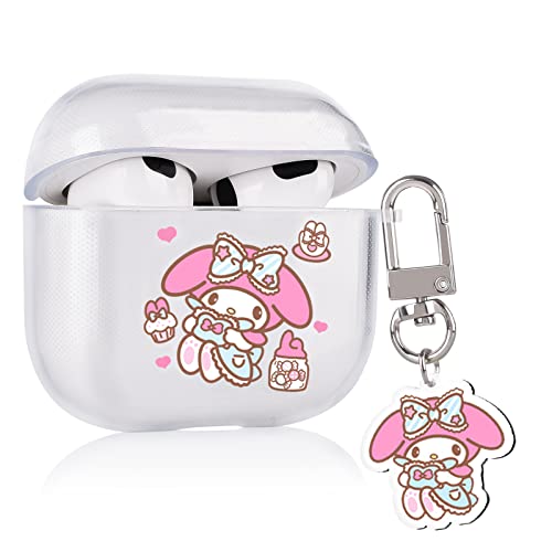 DiyGody Niedliche Cartoon Taschen für Airpods 3 Generation mit Schlüsselanhänger, Stoßfeste Anti-Rutsch Ultradünn Transparent TPU Weich Silikon-Schutzhülle für Airpods 3rd Generation - Rosa Hase von DiyGody