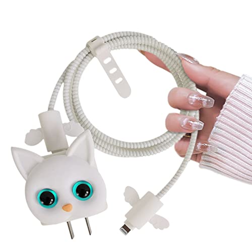 DiyGody Niedliche Kabelschutz Series mit 3D Cartoon Katze Muster Design für iPhone Ladegerät USB Type-C, Datenleitung Draht Saver USB Ladekabelschutz Kabel Schutzkabel, Anti-Biss von Haustiere - Weiß von DiyGody