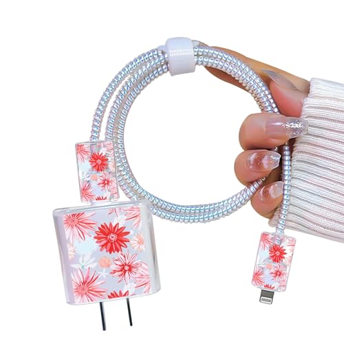 DiyGody Niedliche Ladegerät Kabelschutz Set Kompatibel mit iPhone, Datenleitung Draht USB Typ-C/L Saver mit Rotem Blumenmuster für Mädchen, Ladekabelschutz Ladegerätschutz Anti-Breaking-Zubehör DiyGody Niedliche Ladegerät Kabelschutz Set Kompatibel mit iPhone, Datenleitung Draht USB Typ-C/L Saver mit Rotem Blumenmuster für Mädchen, Ladekabelschutz Ladegerätschutz Anti-Breaking-Zubehör von DiyGody