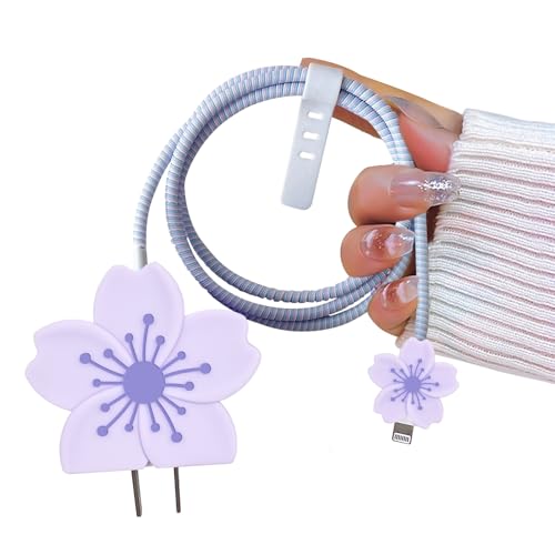 DiyGody Niedliche Ladekabelschutz Set für 18/20W Ladegerät Kompatibel mit iPhone, Datenleitung Draht Saver Kabelschutz mit 3D Kirsch Blume Muster, Anti-Breaking-Zubehör für USB-C Typ-L Kabel, Lila DiyGody Niedliche Ladekabelschutz Set für 18/20W Ladegerät Kompatibel mit iPhone, Datenleitung Draht Saver Kabelschutz mit 3D Kirsch Blume Muster, Anti-Breaking-Zubehör für USB-C Typ-L Kabel, Lila von DiyGody