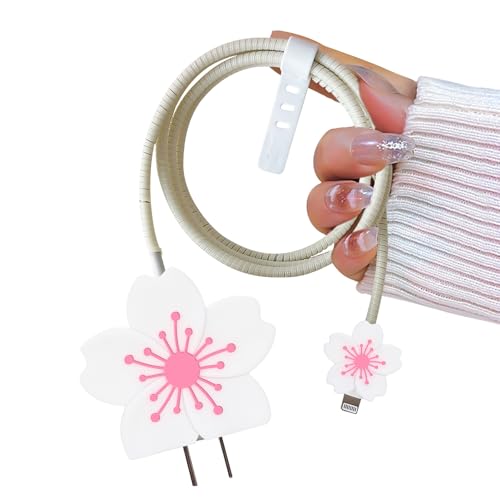 DiyGody Niedliche Ladekabelschutz Set für 18/20W Ladegerät Kompatibel mit iPhone, Datenleitung Draht Saver Kabelschutz mit 3D Kirsch Blume Muster, Anti-Breaking-Zubehör für USB-C Typ-L Kabel, Weiß DiyGody Niedliche Ladekabelschutz Set für 18/20W Ladegerät Kompatibel mit iPhone, Datenleitung Draht Saver Kabelschutz mit 3D Kirsch Blume Muster, Anti-Breaking-Zubehör für USB-C Typ-L Kabel, Weiß von DiyGody