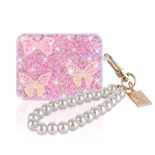 DiyGody Pailletten Schutzhülle Kompatibel mit Airpods Pro 2 Generation 2022 mit Perle Schlüsselanhänger, Stoßfeste Anti-Rutsch Ultradünn TPU Hülle mit Glitzernd Schmetterlingsmuster für Frauen - Rosa DiyGody Pailletten Schutzhülle Kompatibel mit Airpods Pro 2 Generation 2022 mit Perle Schlüsselanhänger, Stoßfeste Anti-Rutsch Ultradünn TPU Hülle mit Glitzernd Schmetterlingsmuster für Frauen - Rosa von DiyGody