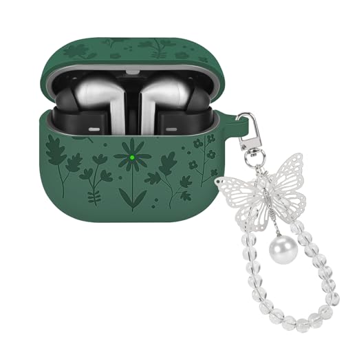 DiyGody Tasche Kompatibel mit Samsung Galaxy Buds 3&Buds 3 Pro, Weiches Silikon Hülle mit Blumen Gravurmuster für Frauen, Stoßfeste Anti-Rutsch Anti-Staub Schutzhülle mit Schlüsselanhänger, Dunkelgrün DiyGody Tasche Kompatibel mit Samsung Galaxy Buds 3&Buds 3 Pro, Weiches Silikon Hülle mit Blumen Gravurmuster für Frauen, Stoßfeste Anti-Rutsch Anti-Staub Schutzhülle mit Schlüsselanhänger, Dunkelgrün von DiyGody