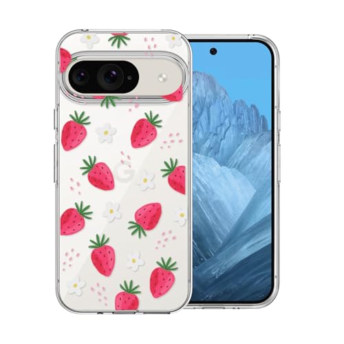 DiyGody Transparente Handyhülle Kompatibel mit Google Pixel 9 6,3 Zoll 2024, Weich Silikon TPU Schutzhülle mit Erdbeere Blumen Muster für Frauen, Ultra Dünn Anti-Rutsch Stoßfest Hybrid-Schutz Hülle DiyGody Transparente Handyhülle Kompatibel mit Google Pixel 9 6,3 Zoll 2024, Weich Silikon TPU Schutzhülle mit Erdbeere Blumen Muster für Frauen, Ultra Dünn Anti-Rutsch Stoßfest Hybrid-Schutz Hülle von DiyGody