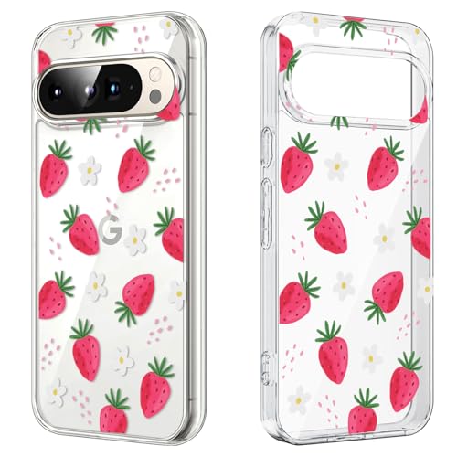 DiyGody Transparente Handyhülle Kompatibel mit Google Pixel 9 Pro 6,3 Zoll 5G, Weich Silikon TPU Schutzhülle mit Erdbeere Blumen Muster für Frauen, Ultra Dünn Anti-Rutsch Stoßfest Hybrid-Schutz Hülle DiyGody Transparente Handyhülle Kompatibel mit Google Pixel 9 Pro 6,3 Zoll 5G, Weich Silikon TPU Schutzhülle mit Erdbeere Blumen Muster für Frauen, Ultra Dünn Anti-Rutsch Stoßfest Hybrid-Schutz Hülle von DiyGody