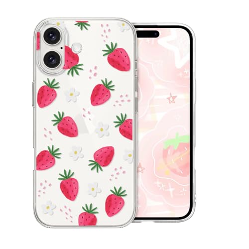 DiyGody Transparente Handyhülle Kompatibel mit iPhone 16 Plus 6,7 Zoll 5G 2024, Ultradünn Weich Silikon TPU Schutzhülle mit Erdbeere Blumen Muster für Frauen, Anti-Rutsch Stoßfest Hybrid-Schutz Hülle DiyGody Transparente Handyhülle Kompatibel mit iPhone 16 Plus 6,7 Zoll 5G 2024, Ultradünn Weich Silikon TPU Schutzhülle mit Erdbeere Blumen Muster für Frauen, Anti-Rutsch Stoßfest Hybrid-Schutz Hülle von DiyGody