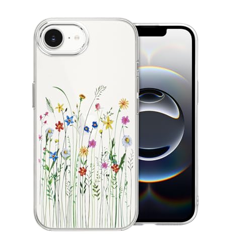 DiyGody Transparente Handyhülle Kompatibel mit iPhone 16E (SE4) 6,1 Zoll 5G 2025, Ultradünn Weich Silikon TPU Schutzhülle mit Elegant Blumen Muster für Frauen, Kratzfest Stoßfest Hybrid-Schutz Hülle von DiyGody