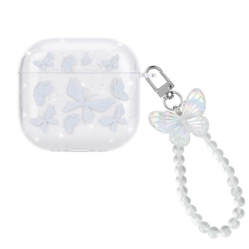 DiyGody Transparente Tasche Kompatibel mit Airpods 4 Generation 2024, Weich Silikon Hülle mit Weißer Schmetterling Muster für Frauen, Stoßfeste Anti-Rutsch Anti-Staub Schutzhülle mit Schlüsselanhänger DiyGody Transparente Tasche Kompatibel mit Airpods 4 Generation 2024, Weich Silikon Hülle mit Weißer Schmetterling Muster für Frauen, Stoßfeste Anti-Rutsch Anti-Staub Schutzhülle mit Schlüsselanhänger von DiyGody