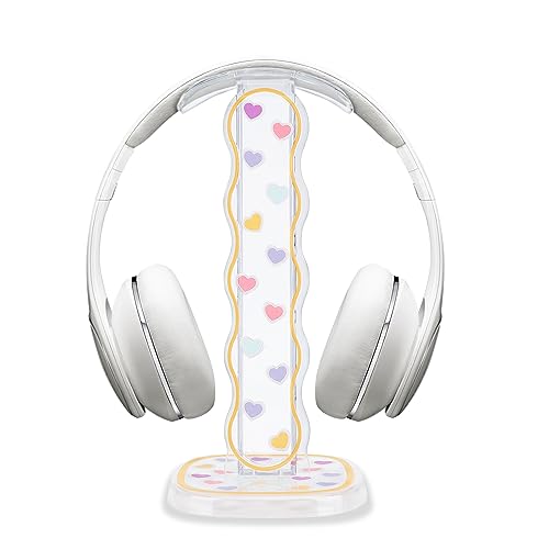 DiyGody Universeller Kopfhörerständer mit Solidem Sockel, Abnehmbar Tragbarer Kopfhörer-Schreibtischständer, Niedliches Herz Muster für Frauen, Transparent PC Acryl Halter für Philips AKG Sony Headset von DiyGody