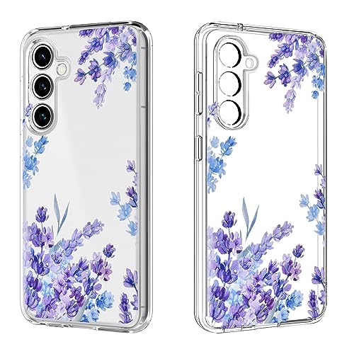 Elegant Blumen Hülle für Samsung Galaxy S23 FE 6.4 Zoll, Transparente Leichtgewicht Weiche Silikon Hybrid-Schutz Handyhülle für Samsung Galaxy S23 FE 5G, Kameraschutz Rutschfest Kratzfeste - Lavendel von DiyGody