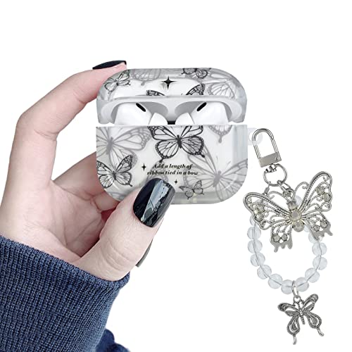 Elegant Stoßfeste Kopfhörerhülle für Airpods Pro mit Perle Schlüsselanhänger, Niedliche Schmetterlingsmuster-Design für Mädchen, Weiche Silikon TPU Anti-Rutsch Ultradünn Schutzhülle für Airpods Pro von DiyGody