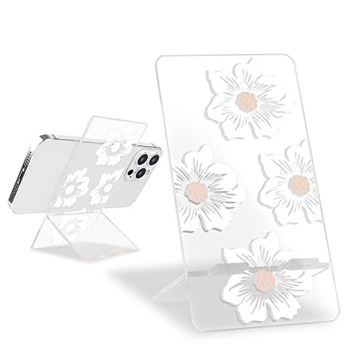 Faltbarer Handyhalterung mit Niedliche Blume Floral Muster für iPhone/Samsung/Google/iPad, Acryl Transparent Tablet Ständer Handy Ständer für Desktop, Schönes Design für Mädchen, Weiße Kamelie von DiyGody