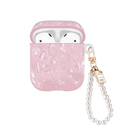 Glitzernde Airpod Taschen mit Perle als Schlüsselanhänger für Mädchen Frauen, Stoßfeste TPU Silikon-Schutzhülle, Ultradünn, Kein Geruch, Anti-Rutsch, kompatibel mit Airpods 1/2 - Glitzernd Rosa von DiyGody