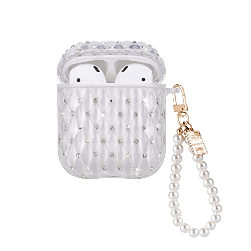 Glitzernde Diamant Airpod Taschen mit Perle als Schlüsselanhänger für Airpods 1/2, Stoßfeste TPU Silikon-Schutzhülle, Ultradünn, Kein Geruch, Anti-Rutsch für Mädchen Frauen - Transparent von DiyGody