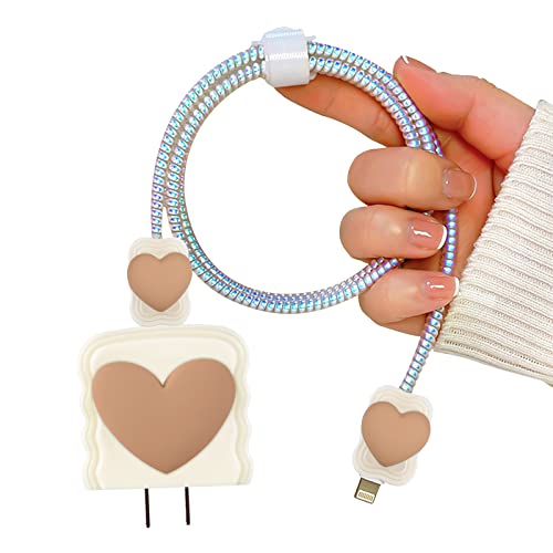 Hübsch Wellenförmiges der Kabelschutz Serie mit 3D-Herzmuster für iPhone Ladegerät, Datenleitung Draht Saver USB Ladekabelschutz Kabel Ladegerät Schutzkabel, Anti-Biss von Hunden und Katzen [Weiß] von DiyGody