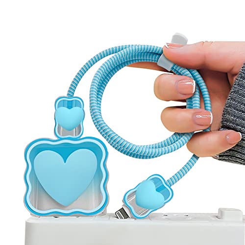 Hübsch Wellenförmiges der Kabelschutz Serie mit 3D-Herzmuster für iPhone Ladegerät, Datenleitung Draht Saver USB Ladekabelschutz Kabel Ladegerät Schutzkabel, Anti-Biss von Hunden und Katzen [Blau] von DiyGody