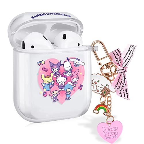 Klare stoßfeste Schutzhülle für Airpods, Kompatibel mit AirPods 1 & 2, Niedliche Anime AirPods Hülle, Rotes Herzsymbol Muster Airpods Hülle mit Kawaii Schlüsselanhänger für Mädchen Kinder von DiyGody