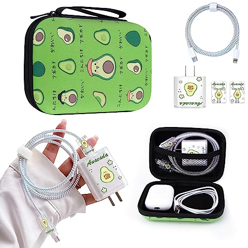 DiyGody Kabeltasche, Tasche für Zubehör, Organizer mit Kabelschutz, Mini Tasche für Accessories, Ladekabel, Ohrhörer, Powerbank, Avocado, Cartoon von DiyGody