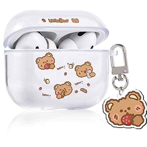 Niedliche Cartoon Apple Airpod Hülle, Stoßfeste Silikon-Schutzhülle mit Schlüsselanhänger für Airpod Pro 2, Transparent TPU, Ultradünn, Kein Geruch, Anti-Rutsch - Bär von DiyGody