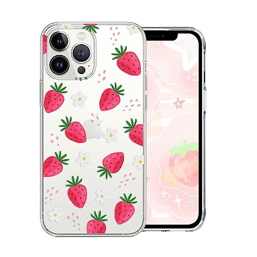 Niedliche Handyhülle für iPhone 13 Pro Max [6,7 Zoll] mit Süße Erdbeere Muster, Flüssigsilikon Weiches Schutzhülle Stoßfeste Abdeckung, Gelb-beständige Dünne Transparente Hülle für iPhone 13 Pro Max von DiyGody