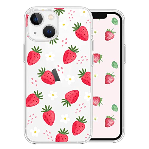 Niedliches Erdbeermuster-Design Handyhülle für iPhone 14 [6,1 Zoll], Flüssigsilikon Weiches TPU Silikon Schutzhülle Stoßfeste Abdeckung, Gelb-beständige Dünne Transparente Handyhülle für iPhone 14 von DiyGody