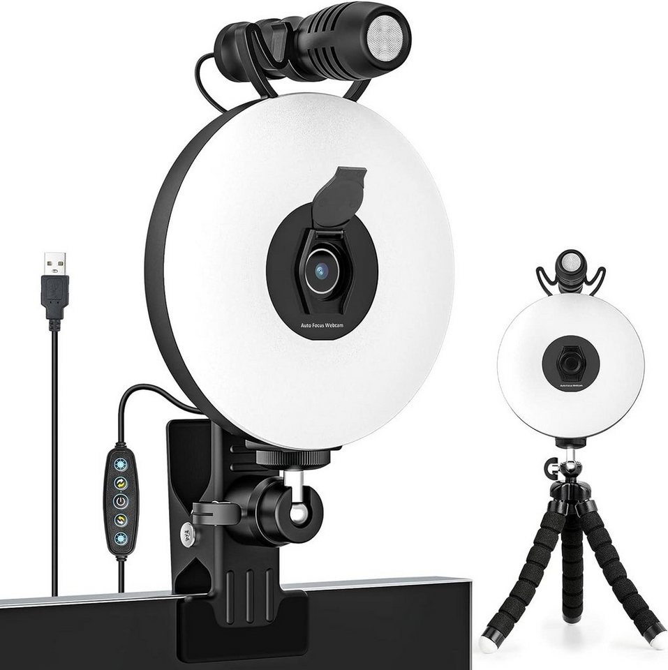 Diyarts Full HD-Webcam (1080P Full HD, Ultimative Aufnahmefunktionen, mit Ringlicht, Autofokus, Rauschunterdrückung & Vielseitiger Platzierungsoptionen) von Diyarts