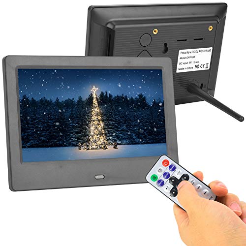 7 Zoll Bilderrahmen Digital mit Fernbedienung, TFT Display 16:9 Bildschirm Foto/Video/Musik Player mit Kalender Wecker, Unterstützt USB, SD/MS/MMC bis 32GB(Schwarz) von Diyeeni