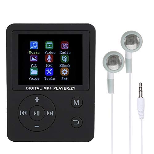 Diyeeni Portable MP3 MP4 Player mit Kopfhörer, Multifunktion HiFi Musik Player Unterstützt 32G TF Karte, 1.8 Zoll Farbdisplay, FM Radio, Video, E-Book, 8H Laufzeit(Schwarz) von Diyeeni