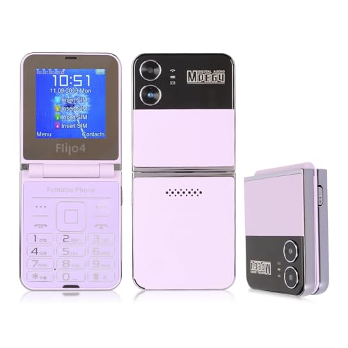 Flip-Senior-Handy, Flip-Design, Dual-Screen-Display, Große Tasten, Schnellwahl, Klarer Sound, HD-Kamera, LED-Taschenlampe (Purple) von Diyeeni