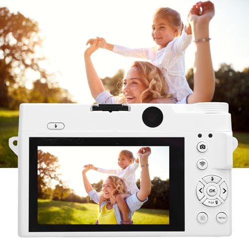WiFi -Digitalkamera, 4K -Kameras für Fotografie & Video, 75 MP Vorne und Hintere Dualkamera für Selfie, Kompakter Reisebereich Camcorder mit 18 -facher Zoom, 3 -Zoll -Bildschirm, (White) von Diyeeni