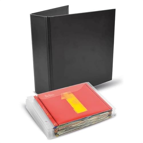 Djois 10267 CD-Aufbewahrungsbox: 100 gelochte Hüllen für CDs + 4 Ordner, 2 Ringe, Schwarz, für CD-Taschen von Djois