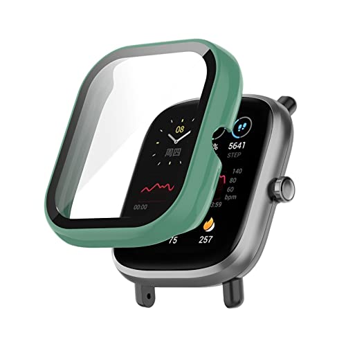 Dkings Hülle mit Glas Displayschutz Kompatibel mit Amazfit GTS 2 Mini - Hart PC Schutzhülle Vollschutz Kratzfest Display Schutzfolie Ultradünne Schutz Case für Amazfit GTS 2 Mini Smartwatch (Grün) von Dkings