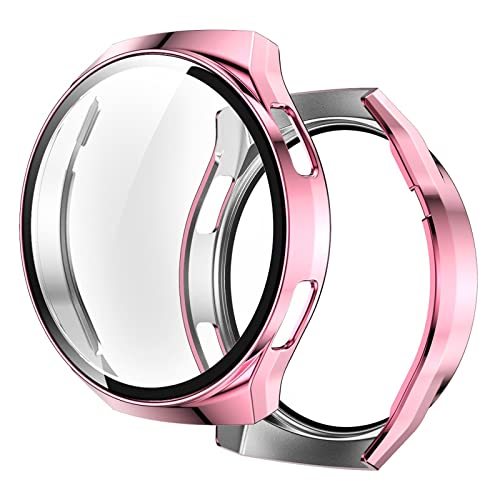 Dkings Hülle mit Glas Displayschutz Kompatibel mit Huawei Watch GT 2e Smartwatch - Hart PC Schutzhülle Vollschutz Kratzfest Display Schutzfolie Ultradünne Schutz Case für Huawei Watch GT 2e (Rosa) von Dkings