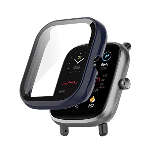 Hülle mit Glas Displayschutz Kompatibel mit Amazfit GTS 2 Mini - Hart PC Schutzhülle Vollschutz Kratzfest Display Schutzfolie Ultradünne Schutz Case für Amazfit GTS 2 Mini Smartwatch (Blau) von Dkings