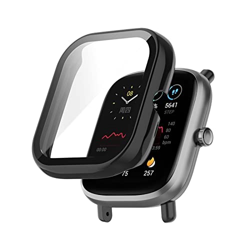 Hülle mit Glas Displayschutz Kompatibel mit Amazfit GTS 2 Mini - Hart PC Schutzhülle Vollschutz Kratzfest Display Schutzfolie Ultradünne Schutz Case für Amazfit GTS 2 Mini Smartwatch (Schwarz) von Dkings