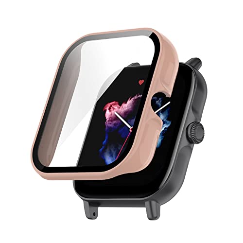 Hülle mit Glas Displayschutz Kompatibel mit Amazfit GTS 3 - Hart PC Schutzhülle Vollschutz Kratzfest Display Schutzfolie Ultradünne Schutz Case für Amazfit GTS 3 Smartwatch (Rosa) von Dkings