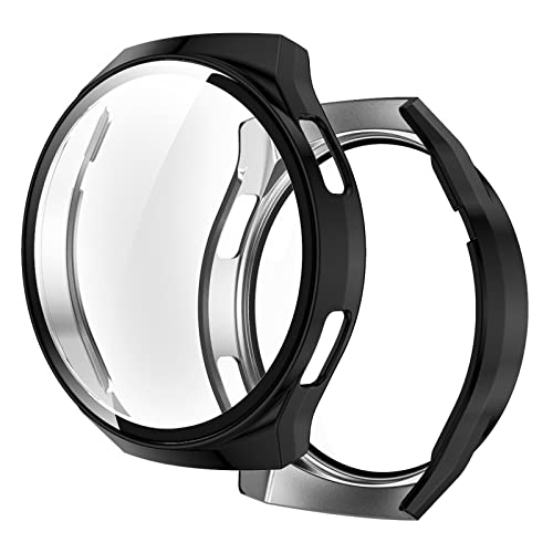 Hülle mit Glas Displayschutz Kompatibel mit Huawei Watch GT 2e Smartwatch - Hart PC Schutzhülle Vollschutz Kratzfest Display Schutzfolie Ultradünne Schutz Case für Huawei Watch GT 2e (Schwarz) von Dkings