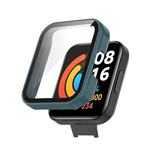 Hülle mit Glas Displayschutz Kompatibel mit Xiaomi Redmi Watch 2 Lite - Hart PC Schutzhülle Vollschutz Kratzfest Display Schutzfolie Ultradünne Schutz Case für Xiaomi Redmi Watch 2 Lite (Grün) von Dkings